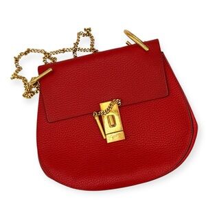 Chloé Drew Shoulder Bag – Red Calf Leather – Gold Hardware